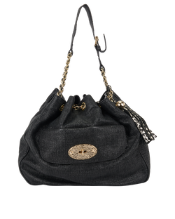 Tassel Bucket Bag, Leather, Shiny Black, 1254489. 2*